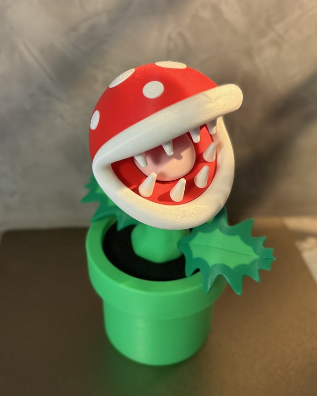 3D Printed multi-color Piranha plant with secret compartment 20cm