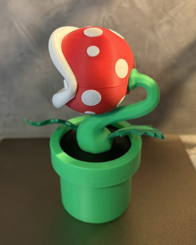 3D Printed multi-color Piranha plant with secret compartment 20cm